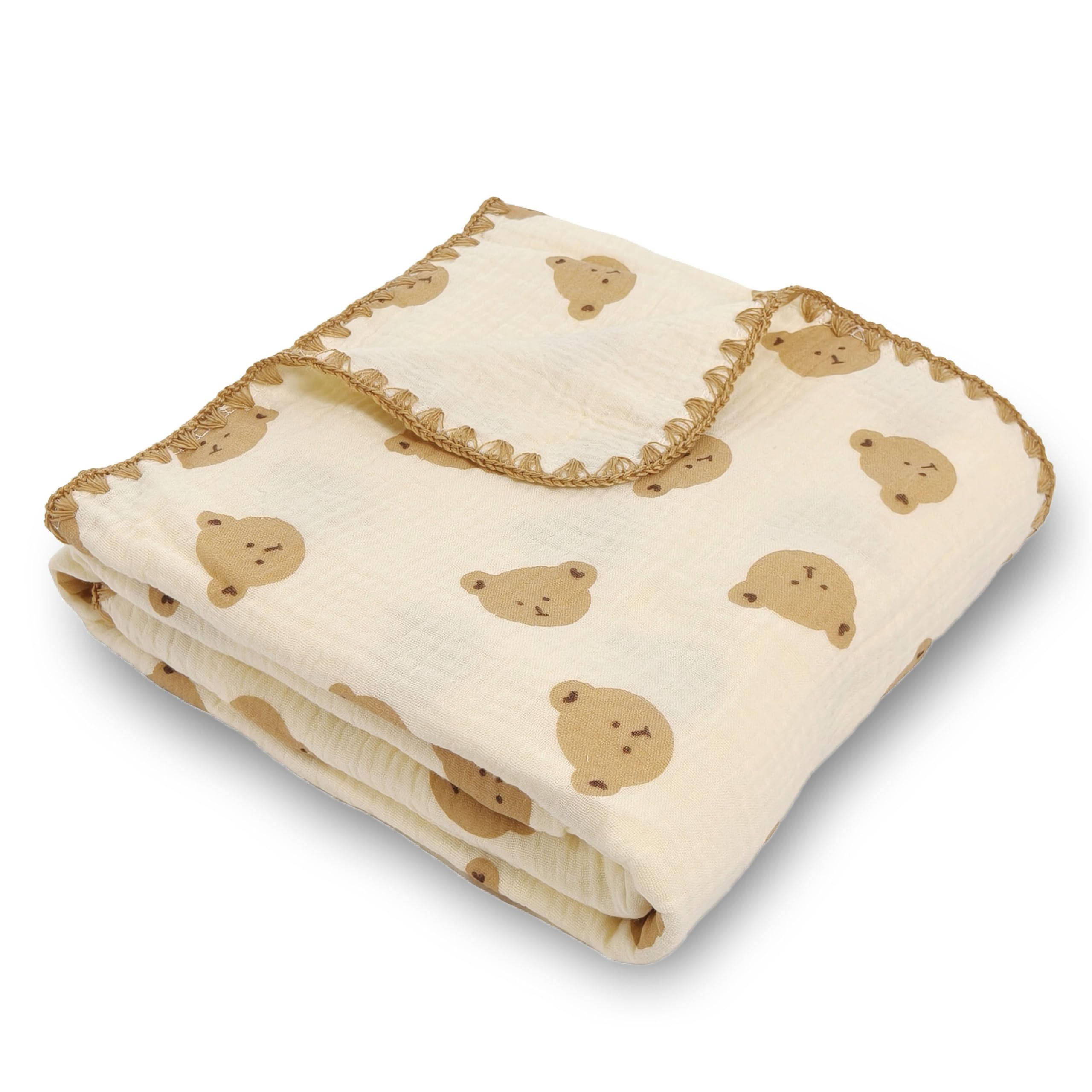 Gunnaicat bear-print swaddle blanket for gentle newborn comfort and versatile use.