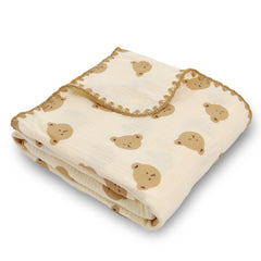 Gunnaicat bear-print swaddle blanket for gentle newborn comfort and versatile use.
