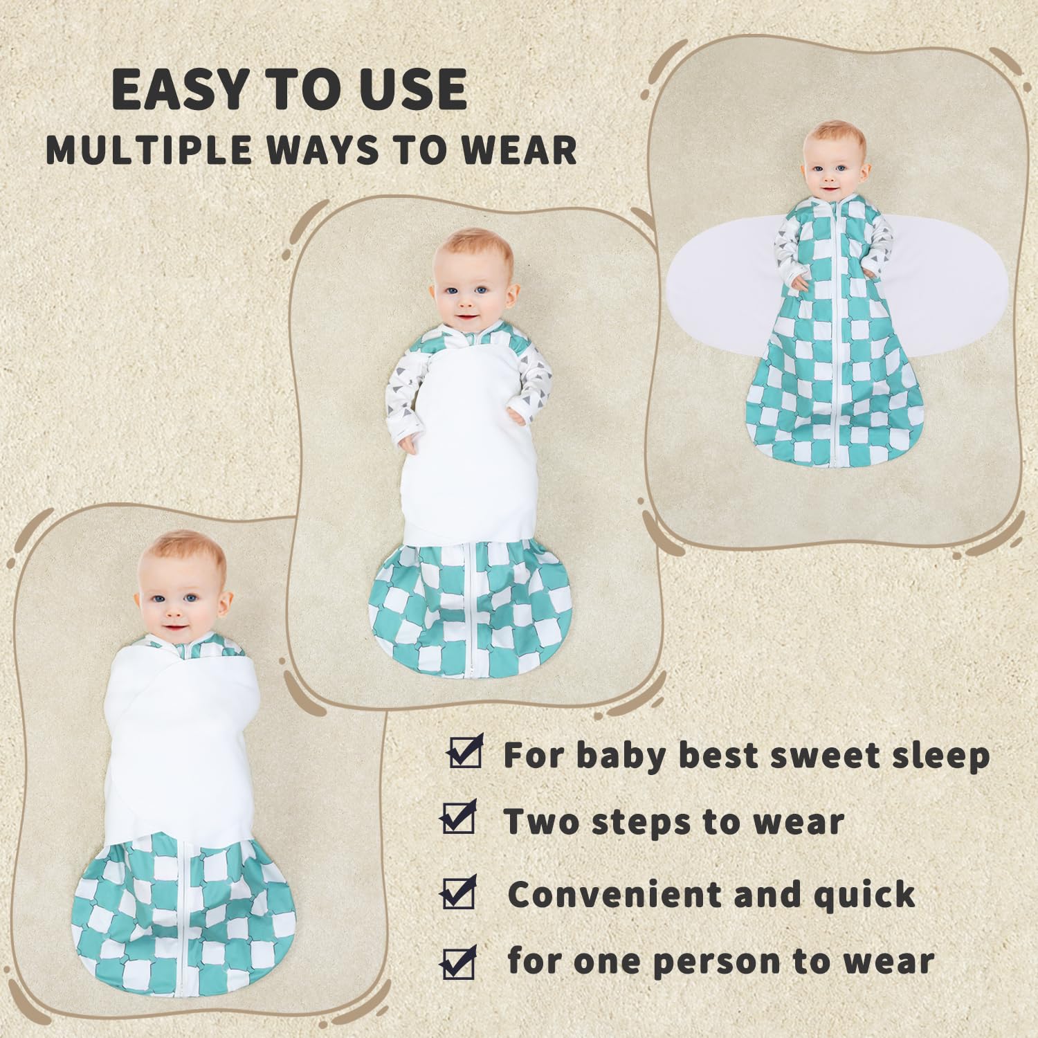 GUNTAIL 3-way swaddle with arm-in and arm-out options for calm sleep
