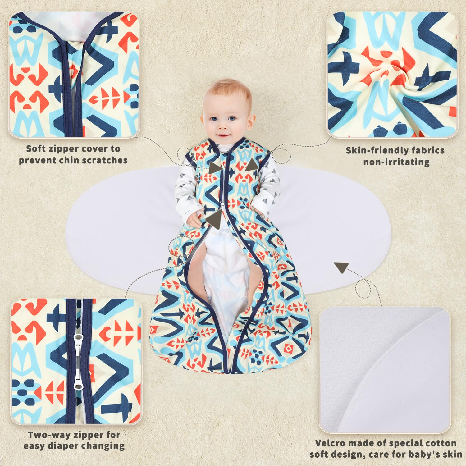 GUNTAIL bottom reverse-zip for easy diaper changes without unswaddling