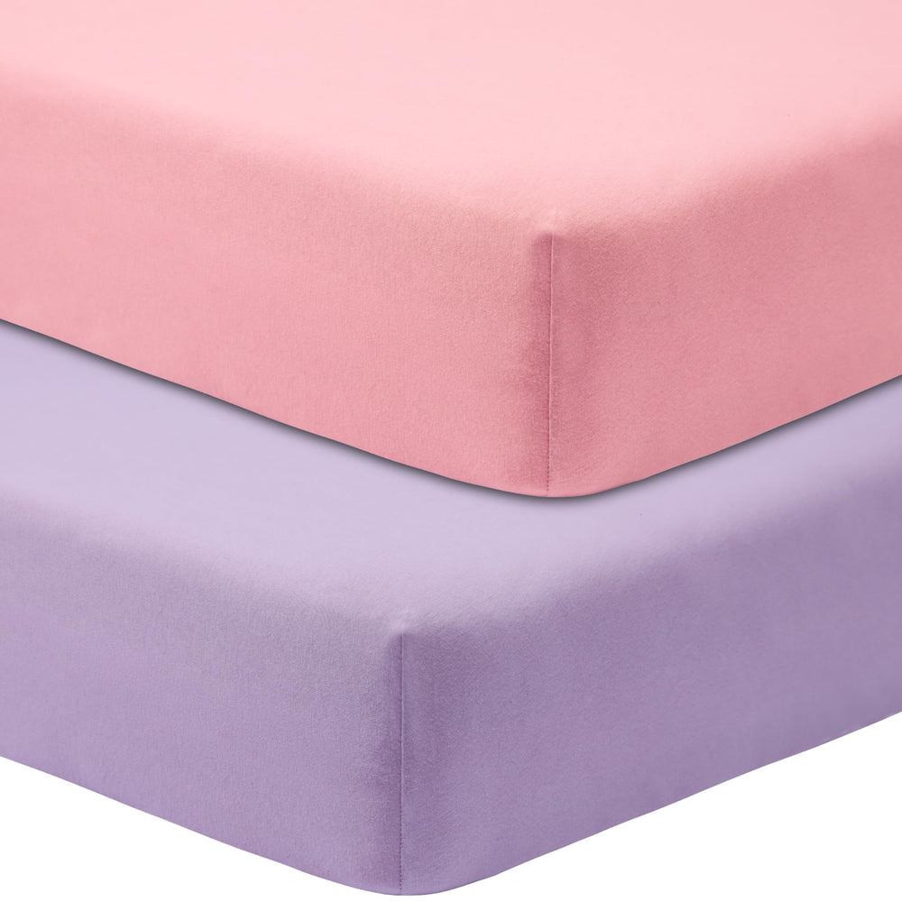 GUNTAIL crib sheets 2-pack in purple and pink; ultra-soft cotton for baby's comfort