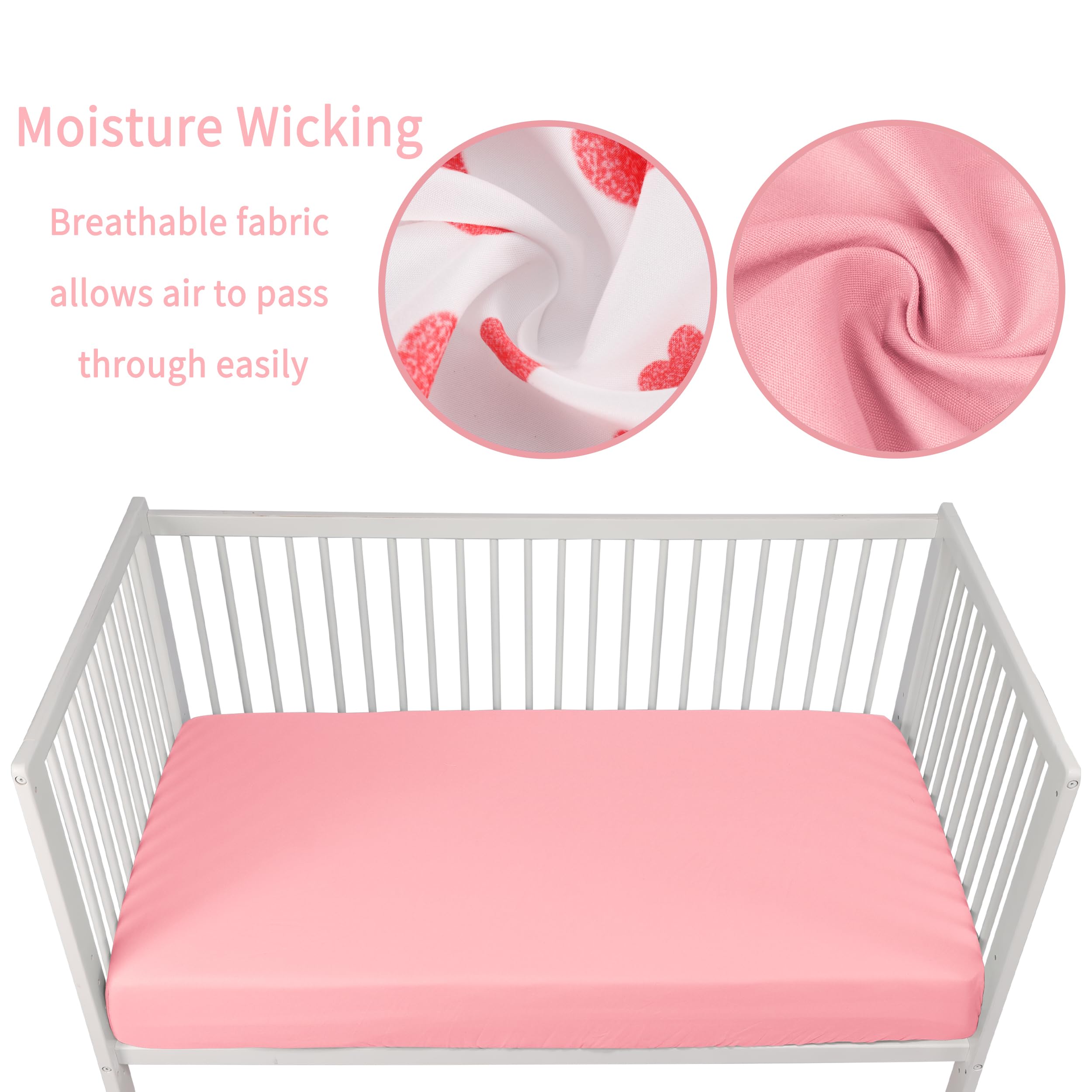 GUNTAIL Love Pink crib sheet with elastic edge securely in place on a mattress