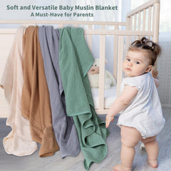 Guntail muslin swaddle blanket large 41x41 inches for ample wrap area.