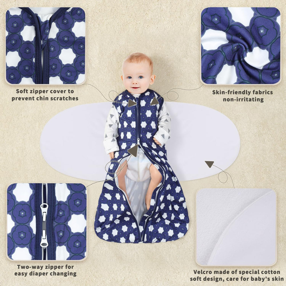 GUNTAIL reverse-zipper design for easy diaper changes without unswaddling.