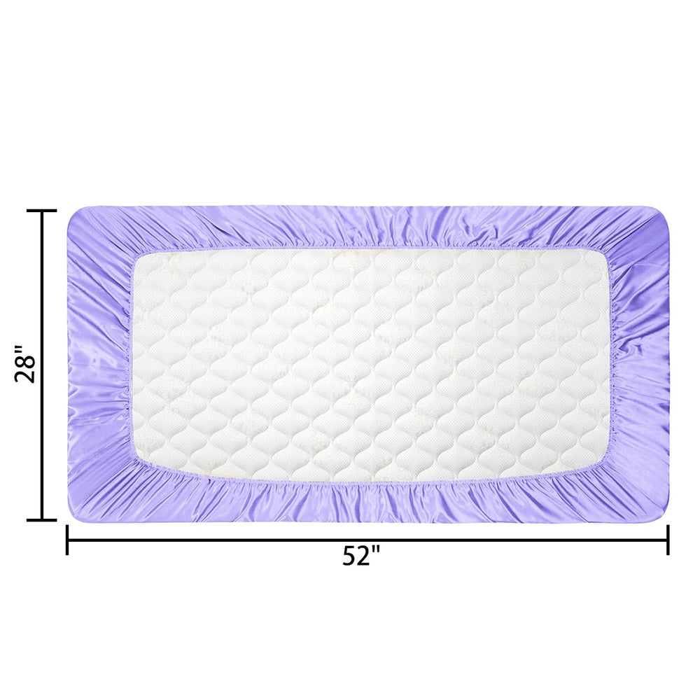 GUNTAIL satin crib sheet with 7-inch pocket provides secure deep fit