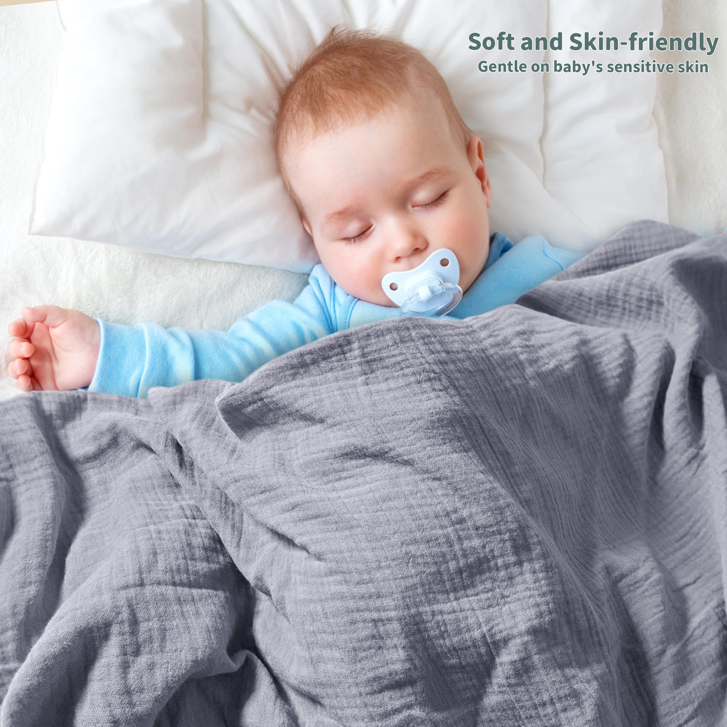GUNTAIL swaddle baby wrapped in muslin demonstrates snug, secure swaddling and calm posture