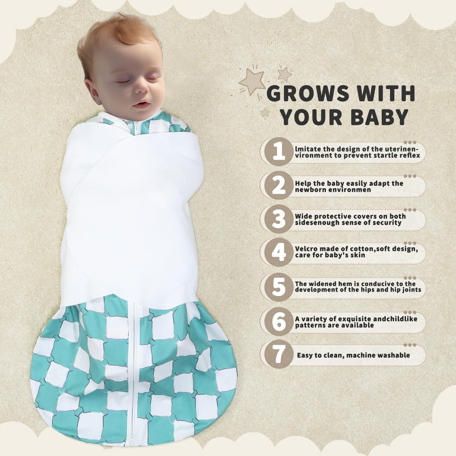 GUNTAIL swaddle wings in soft cotton for gentle, secure swaddling