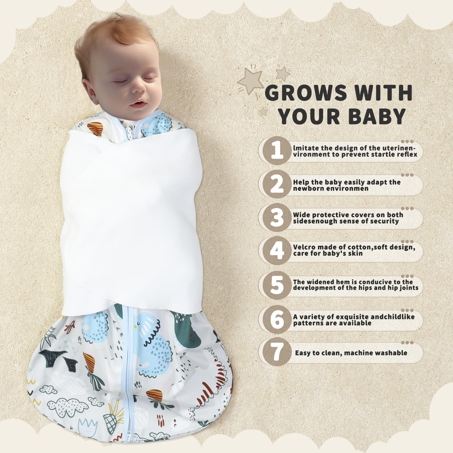 GUNTAIL swaddling-wings in soft cotton for gentle soothing.
