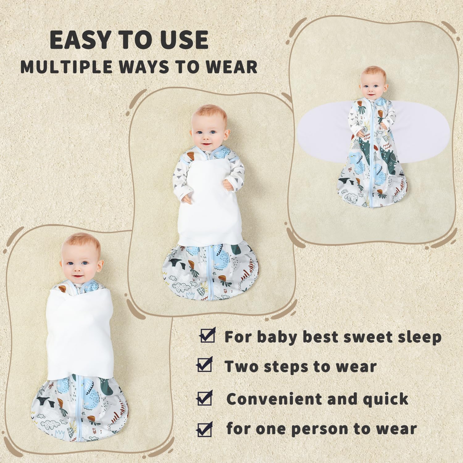 GUNTAIL three-way adjustable-swaddle with arm-in and arm-out options.