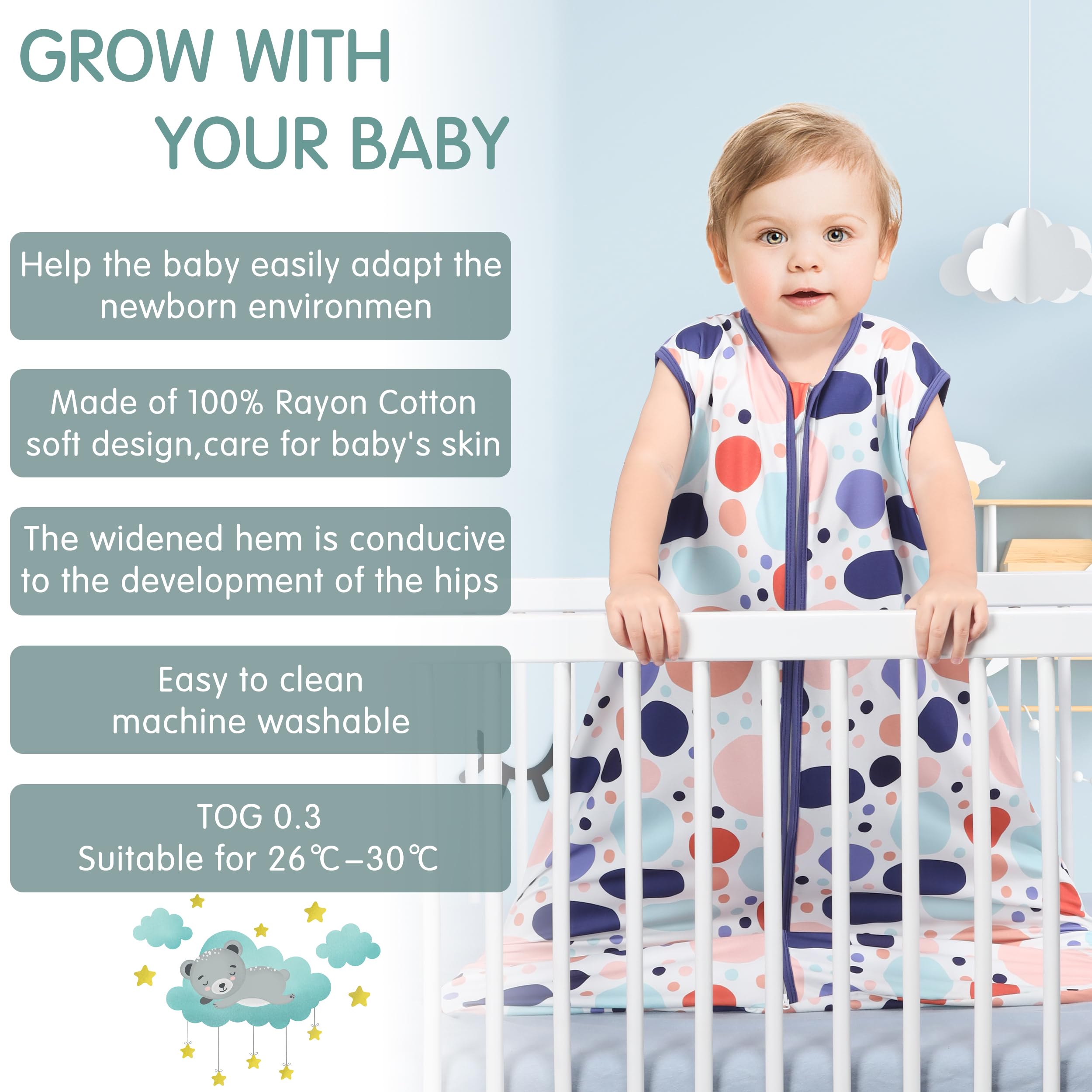 GUNTAIL wearable blanket features a 2-way zipper for easy night diaper changes.