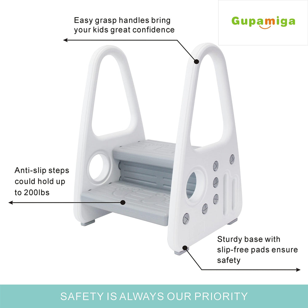 Gupamiga kids step stool sturdy base supports daily bathroom tasks with confidence.