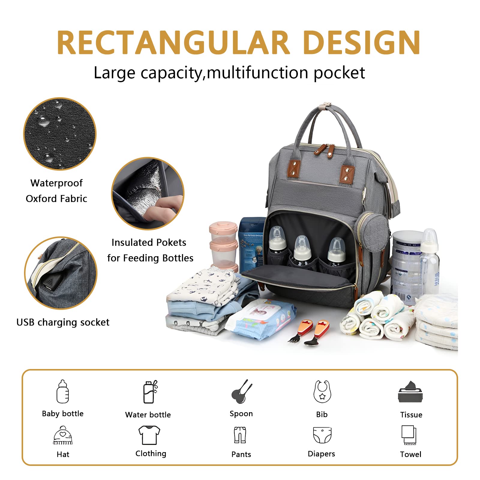Gurzinn diaper bag with large organized pockets for baby essentials