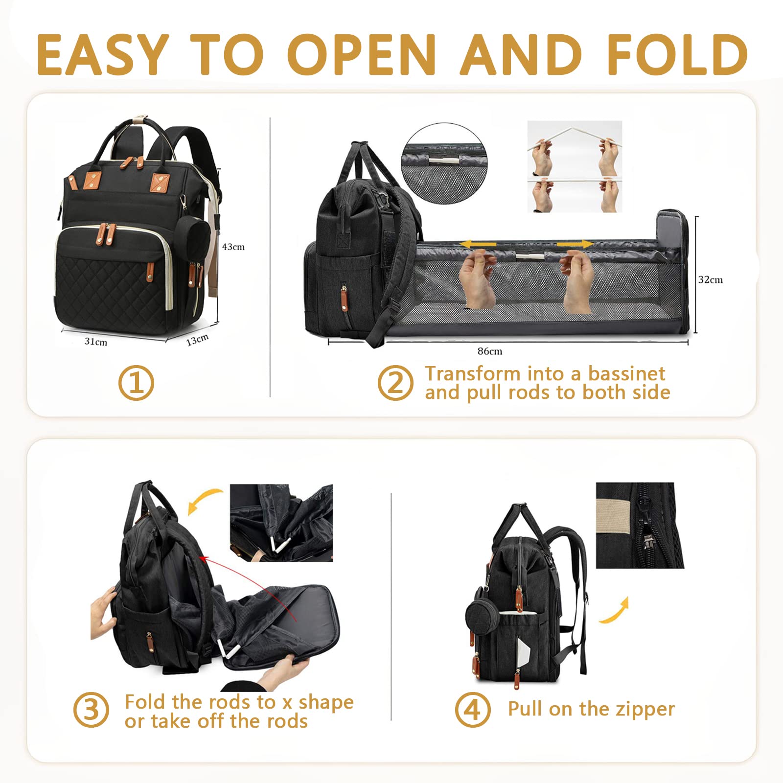 GurZinn diaper bag backpack changing-station open demonstrates quick-changing area