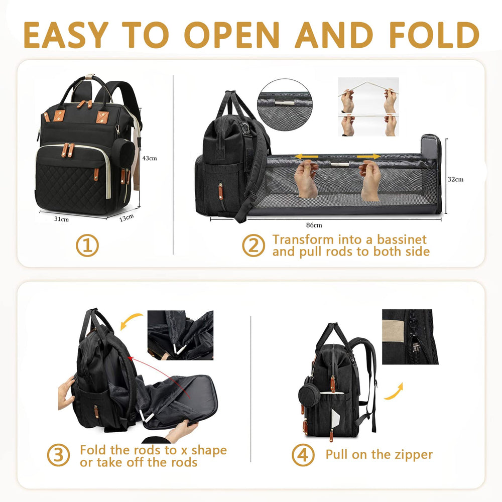 GurZinn diaper bag backpack changing-station open demonstrates quick-changing area