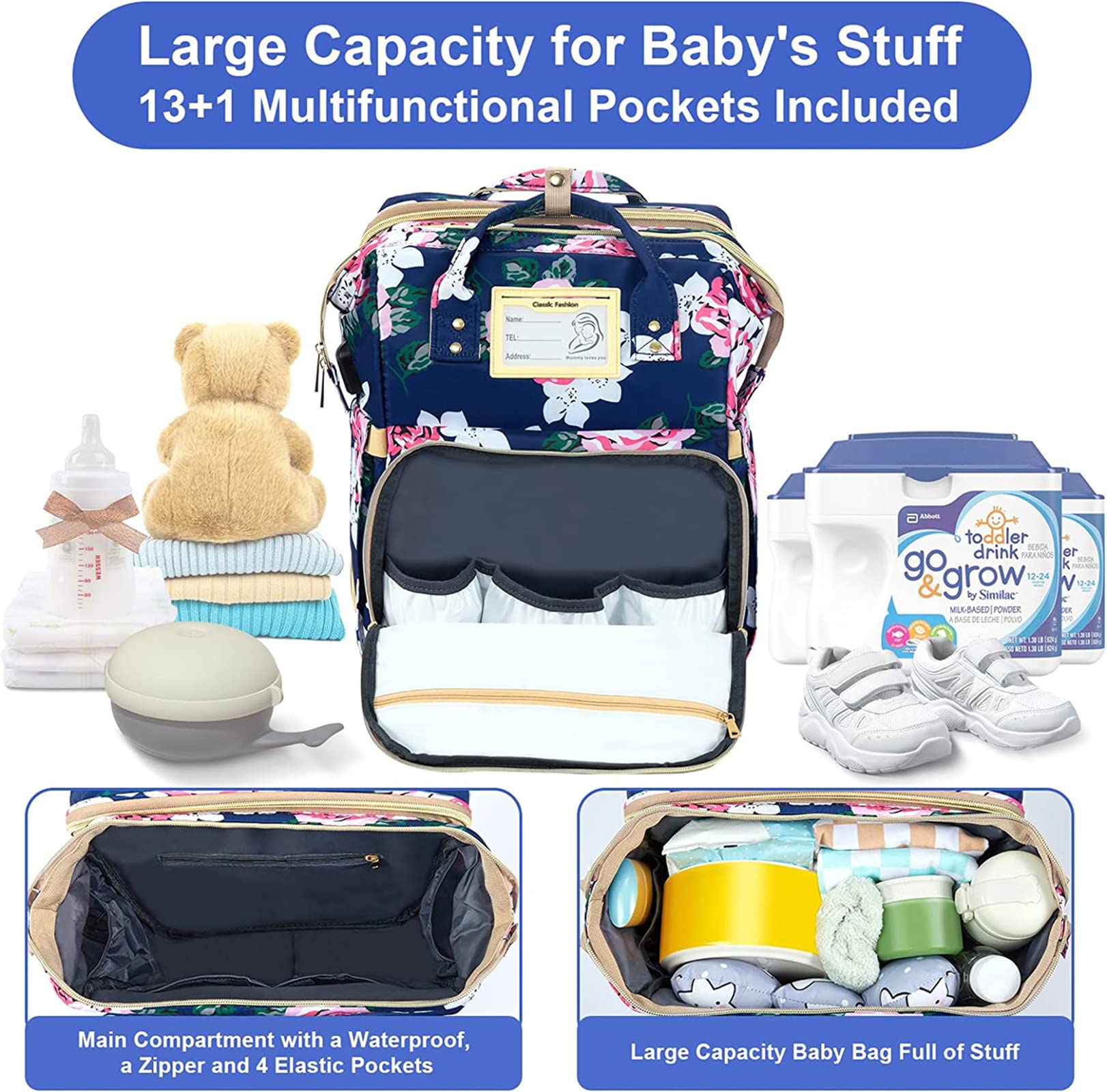 GurZinn diaper bag backpack large capacity with 14 pockets for organizing baby essentials