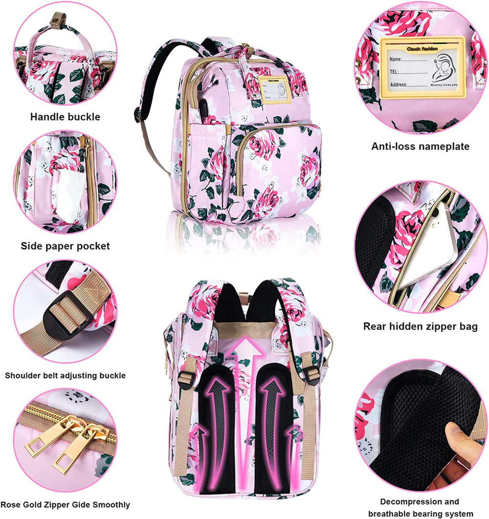 GurZinn diaper bag backpack waterproof 900D Oxford fabric protects contents during travel.