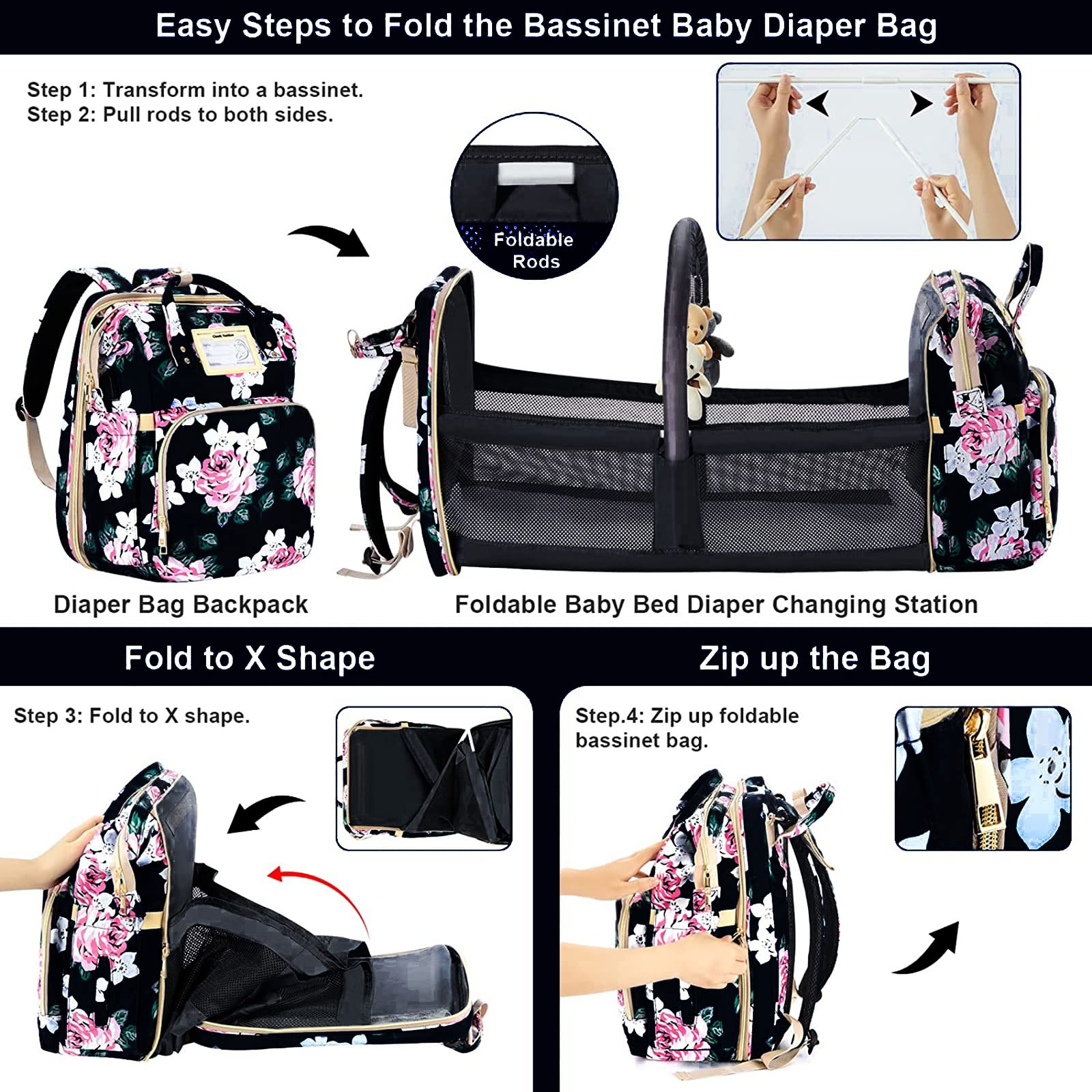 GurZinn diaper bag stroller straps for hands-free outings