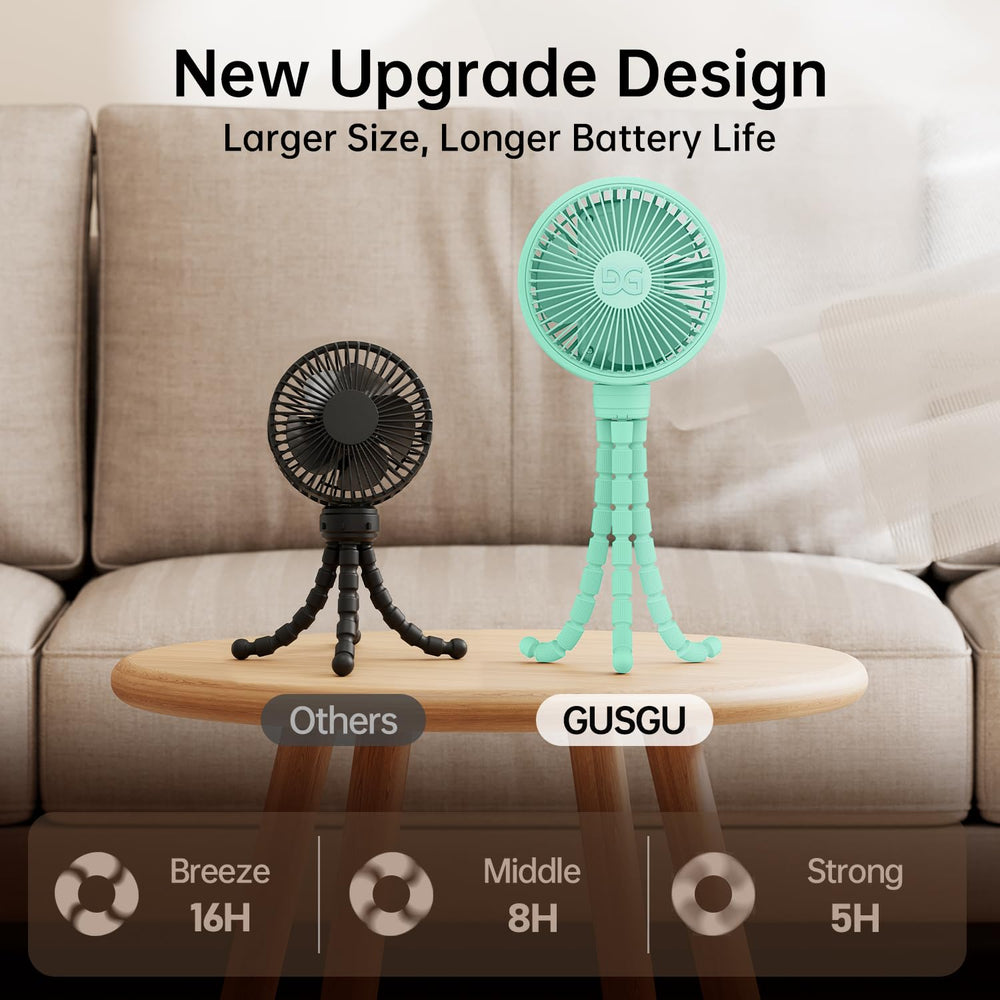 GUSGU lightweight portable fan in green, easy to carry on trips or car.