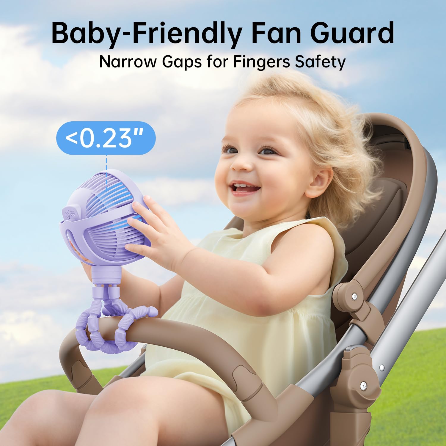 GUSGU stroller fan with flexible tripod enables easy stroller or car mounting.