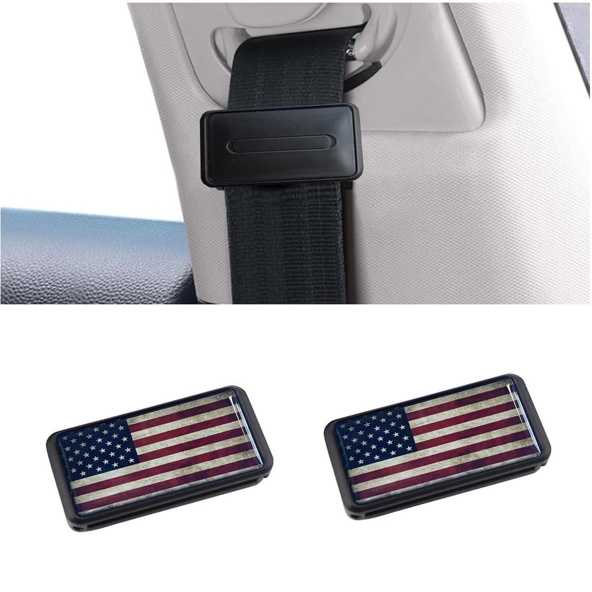 GUIILAN American-flag seatbelt positioner provides comfortable shoulder slack for a smoother ride.