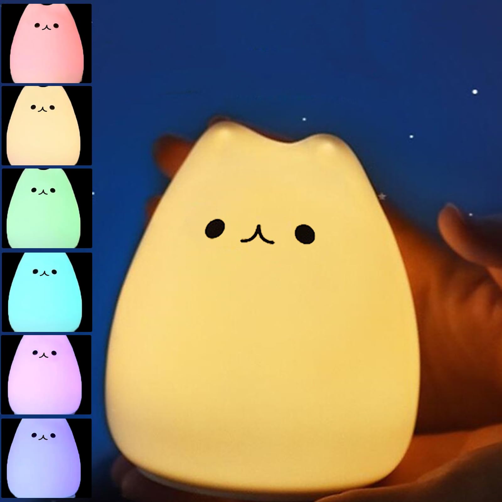 Gwindrise cat night light shows color options for a cozy bedtime ambiance