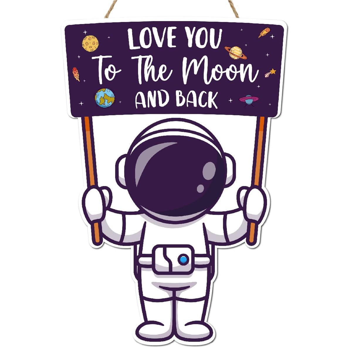 Gwisml astronaut wooden wall sign enhances a playful space vibe in a kid’s room.