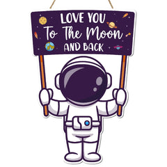 Gwisml astronaut wooden wall sign enhances a playful space vibe in a kid’s room.