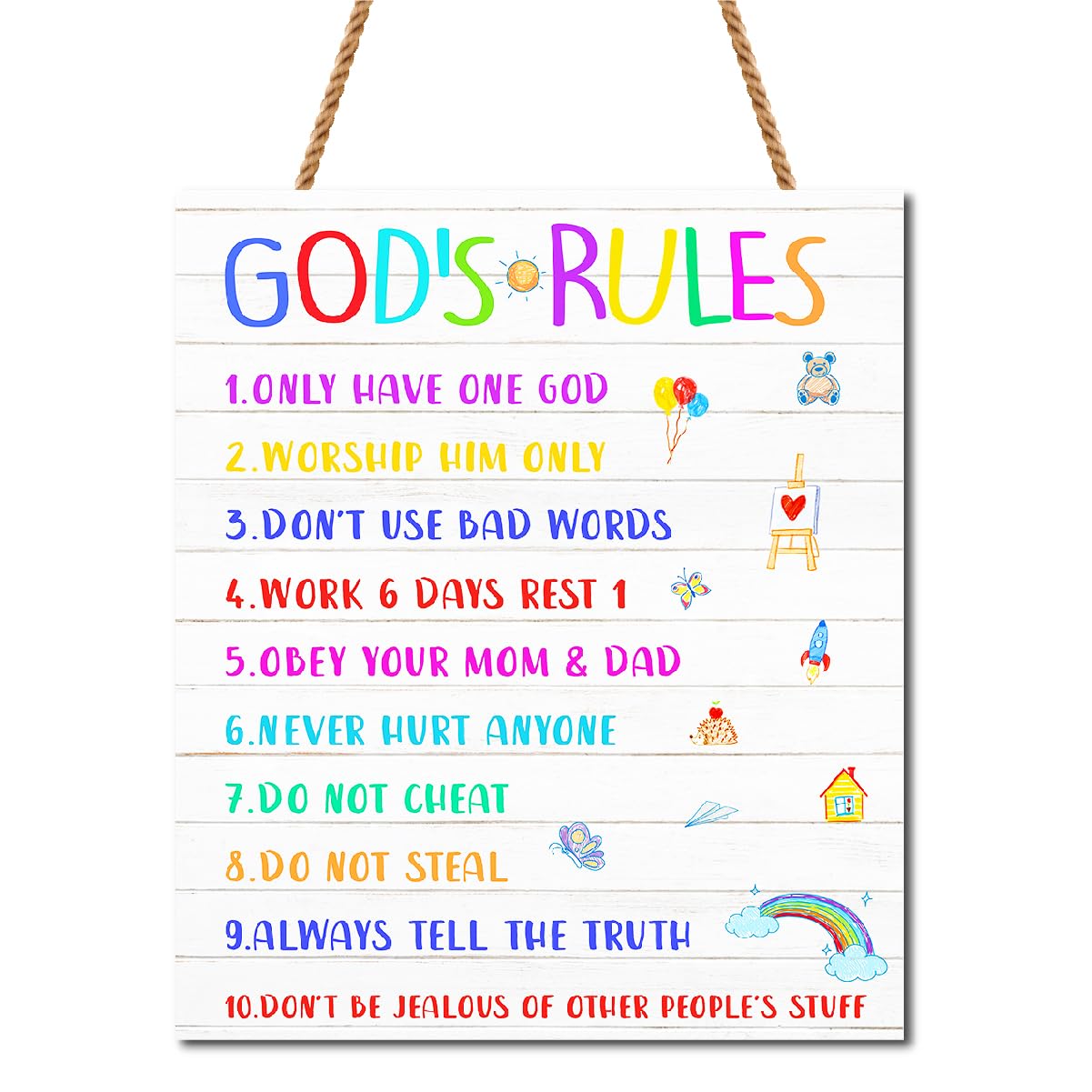 Gwisml Gods Rules Kid Bible Wall Decor shows scripture for daily encouragement in kids rooms