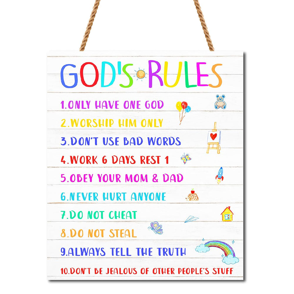Gwisml Gods Rules Kid Bible Wall Decor shows scripture for daily encouragement in kids rooms