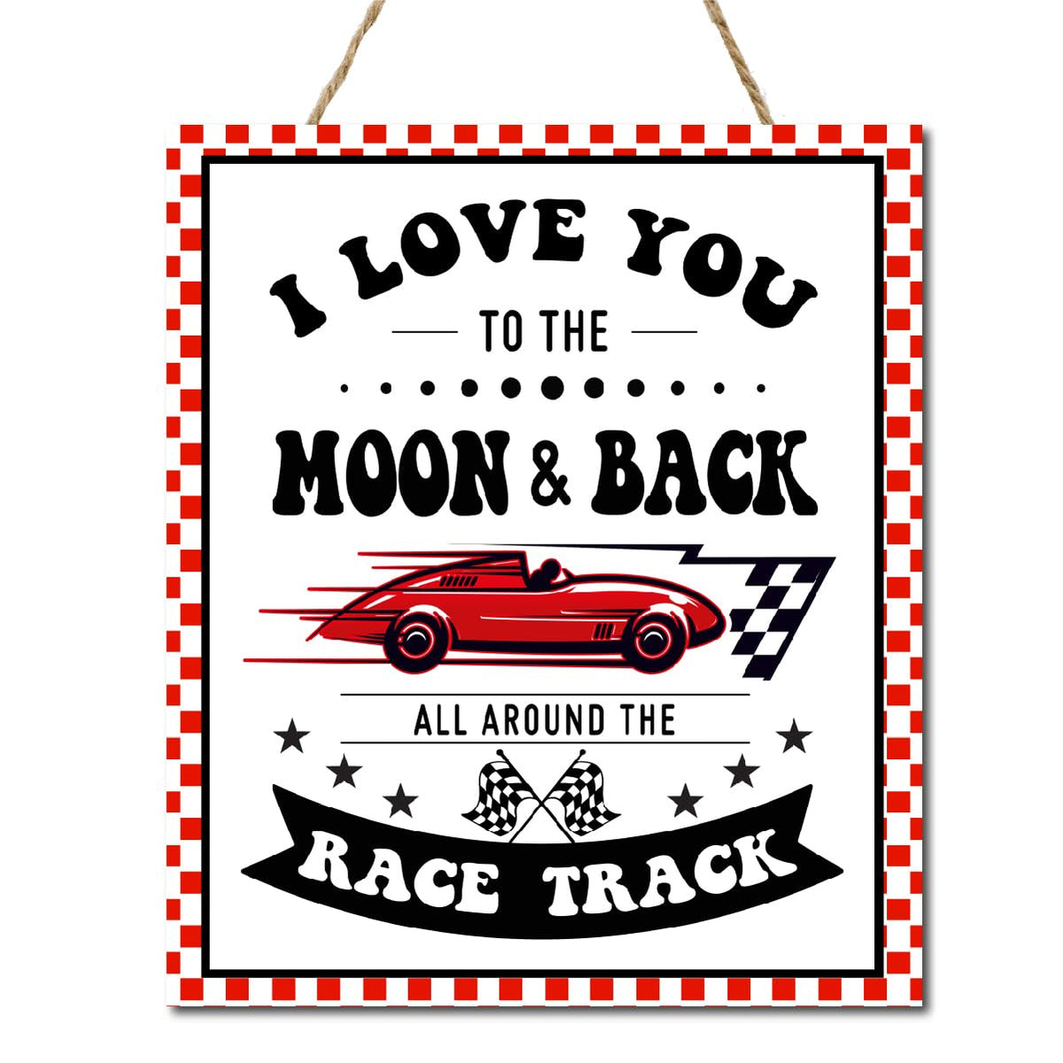 Gwisml race car door sign decor hangs on wall, adding playful racing vibes.