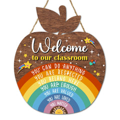 Gwisml Welcome to Our Classroom sign with apple shape brightens entry and inspires students