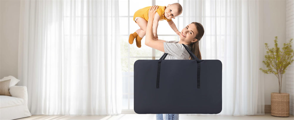 GYARING 3-in-1 crib folded for compact storage on the go.