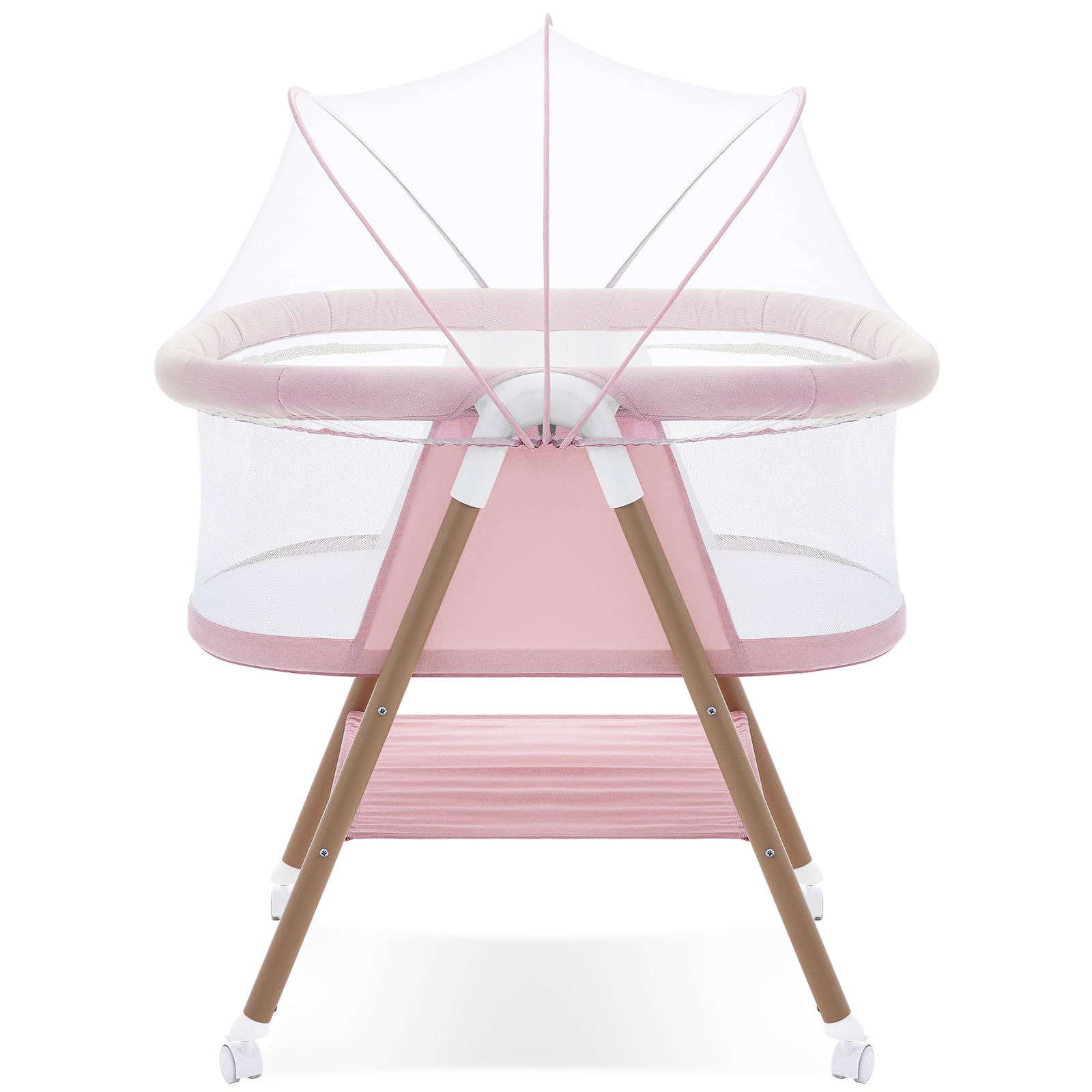 GYARING baby bassinet pink frame for easy travel and quick setup.