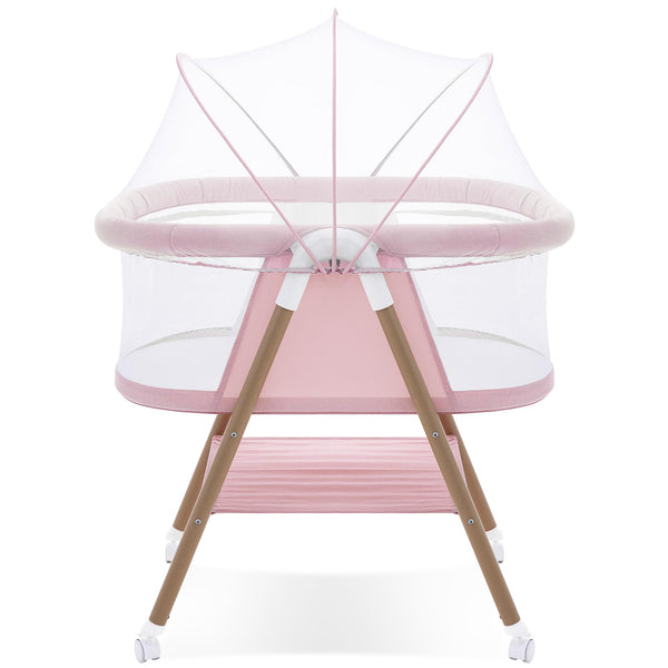 GYARING baby bassinet pink frame for easy travel and quick setup.