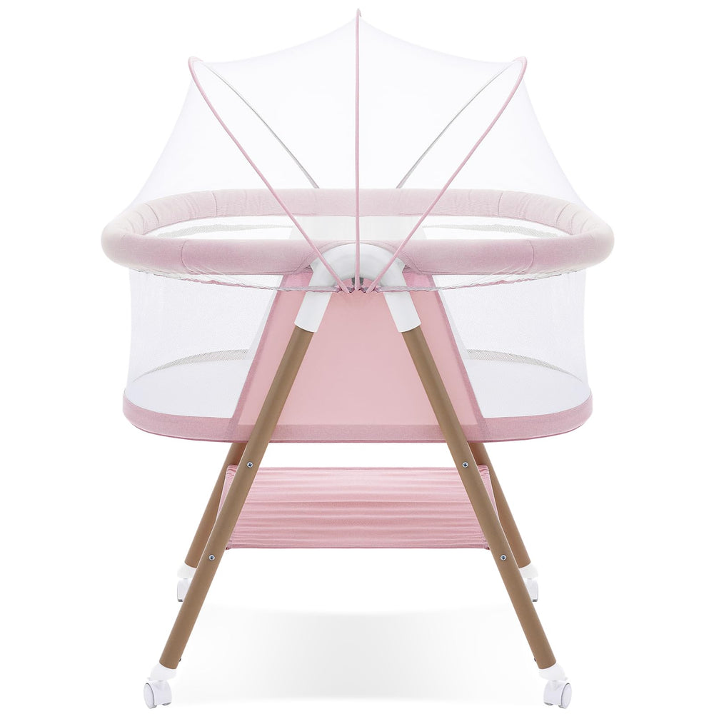 GYARING baby bassinet pink frame for easy travel and quick setup.