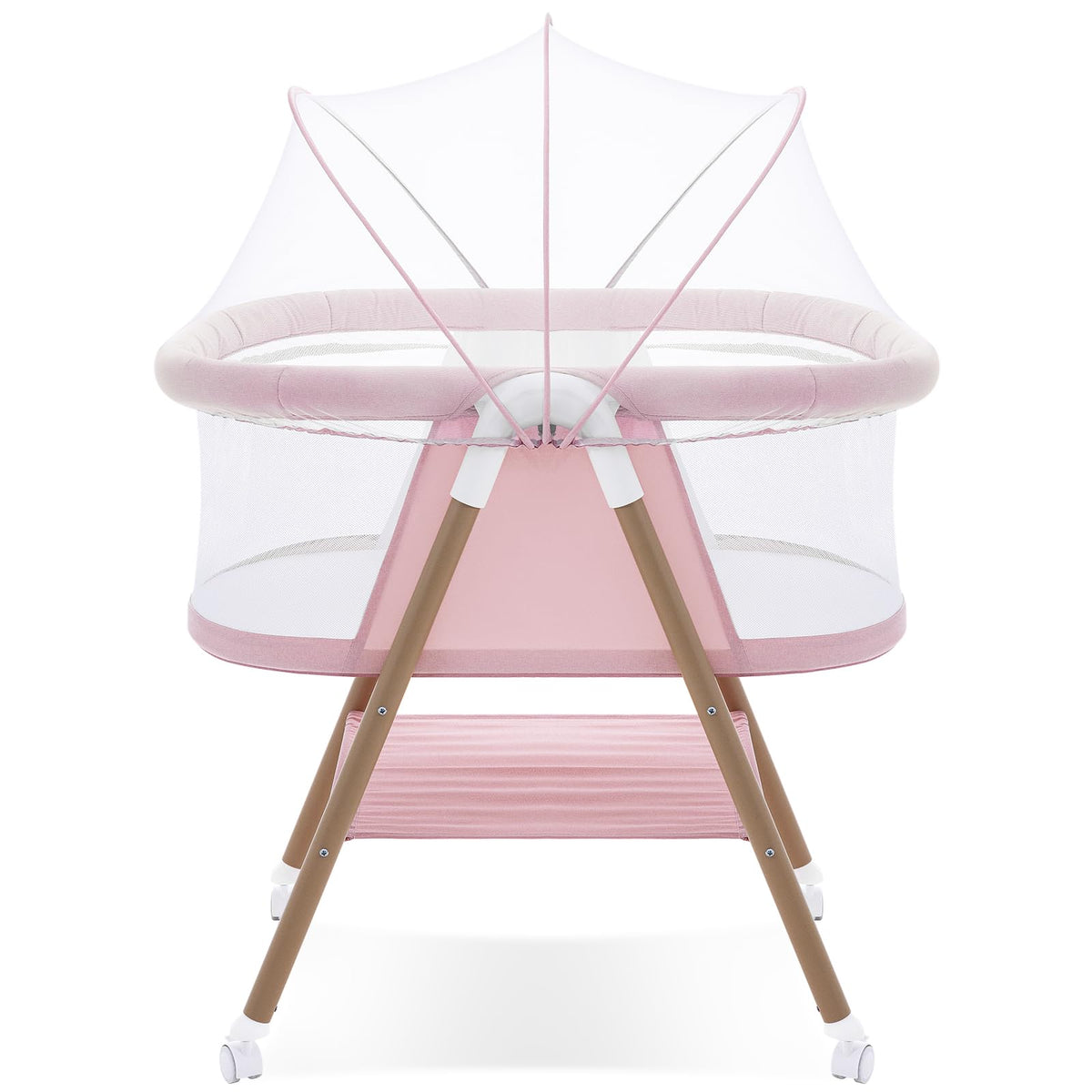 GYARING baby bassinet pink frame for easy travel and quick setup.