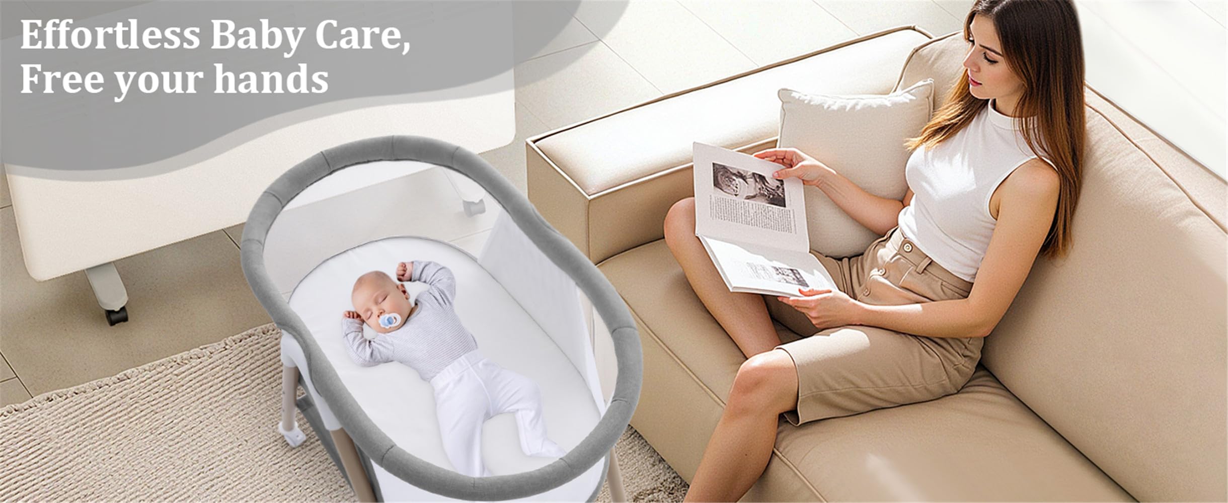 GYARING bedside crib with storage basket keeps essentials within reach