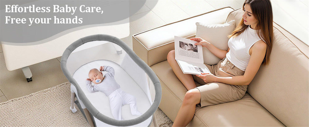 GYARING bedside crib with storage basket keeps essentials within reach