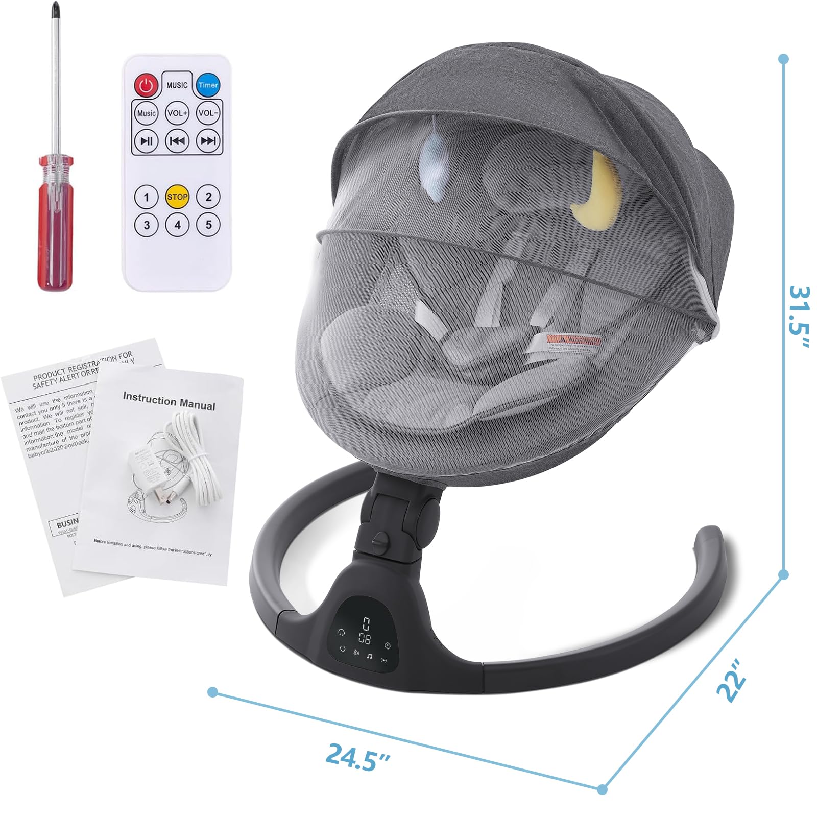 GYARING baby swing auto-off timer ensures energy-efficient operation after nap times.
