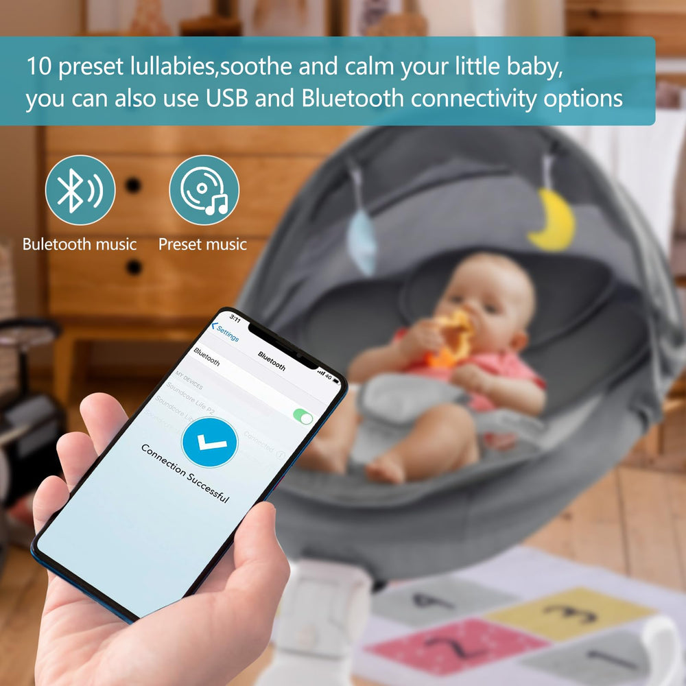 GYARING baby swing removable-washable cushion supports hygienic cleaning between uses.