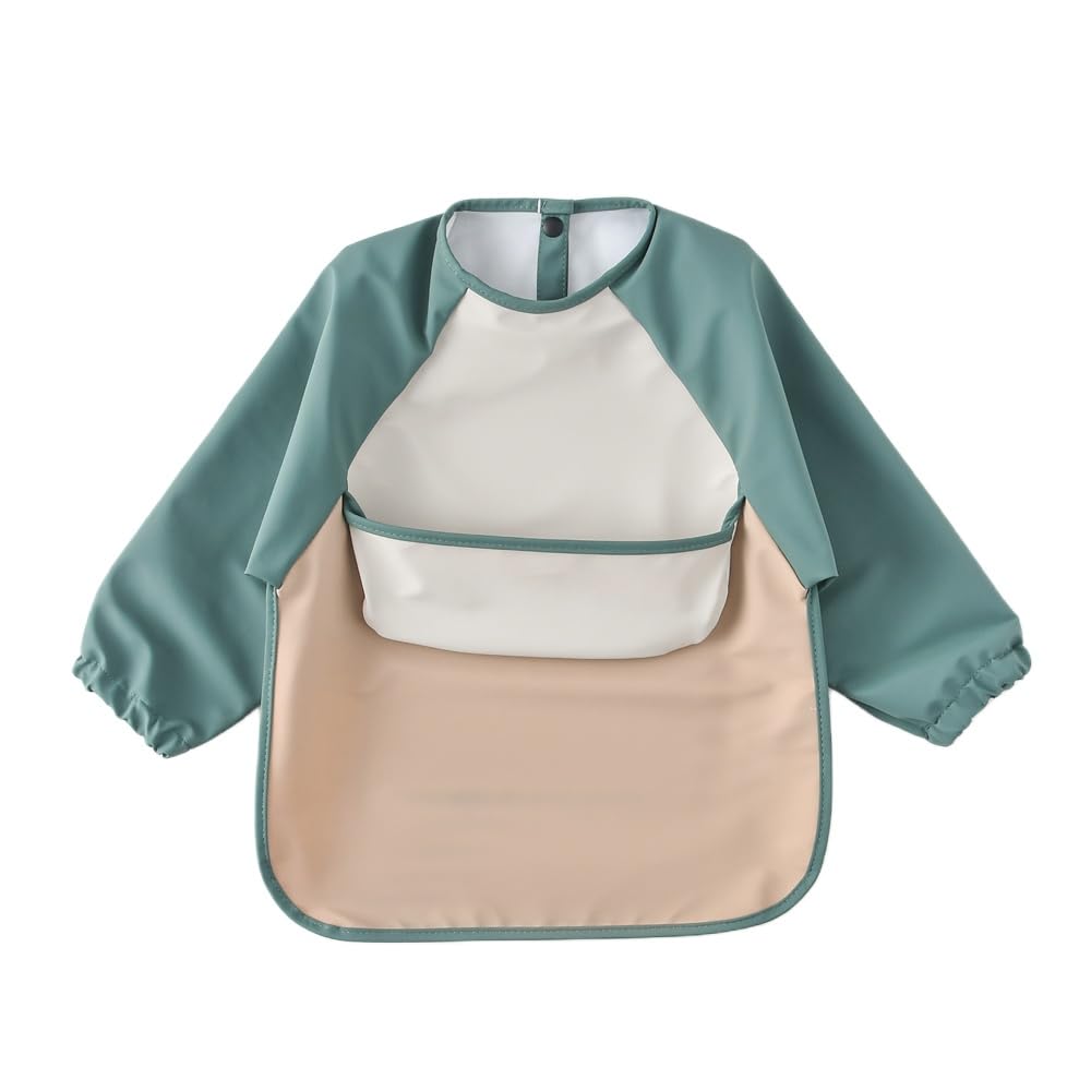GZMM waterproof baby bib, front view, protects outfits during meals.