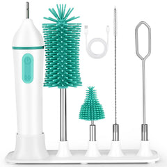 Gzummer electric bottle brush set with drying rack cleans bottles efficiently.