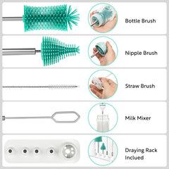 Gzummer silicone bottle brush head provides safe, thorough scrubbing.