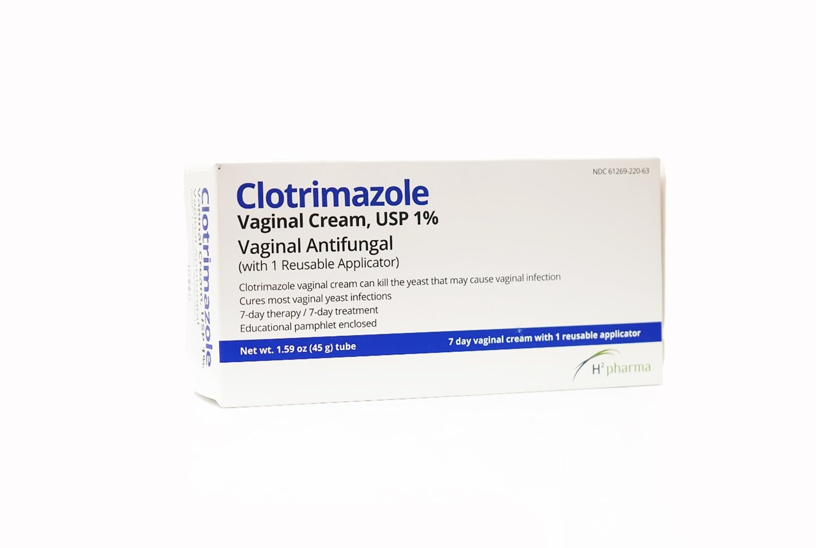 H2 pharma Clotrimazole Cream tube close-up highlighting packaging and 1% formula.