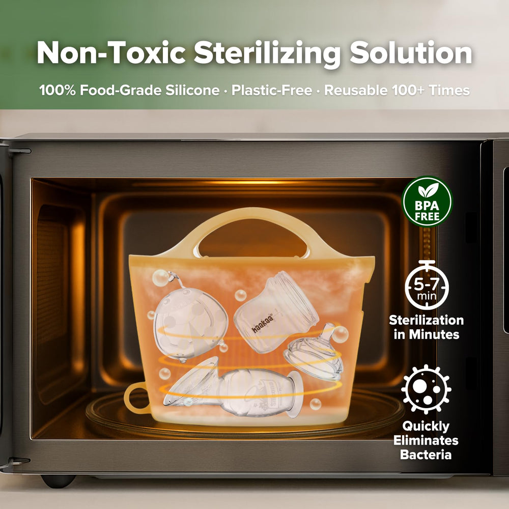Haakaa 1250ml travel sterilizer bag ready to sanitize bottles on the move.