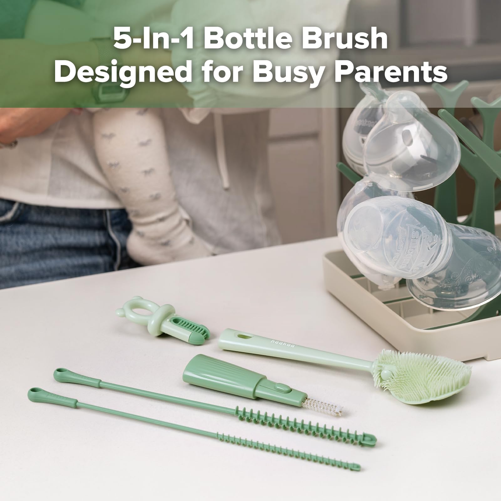 Haakaa 5-in-1 corner brush reaches tight corners.