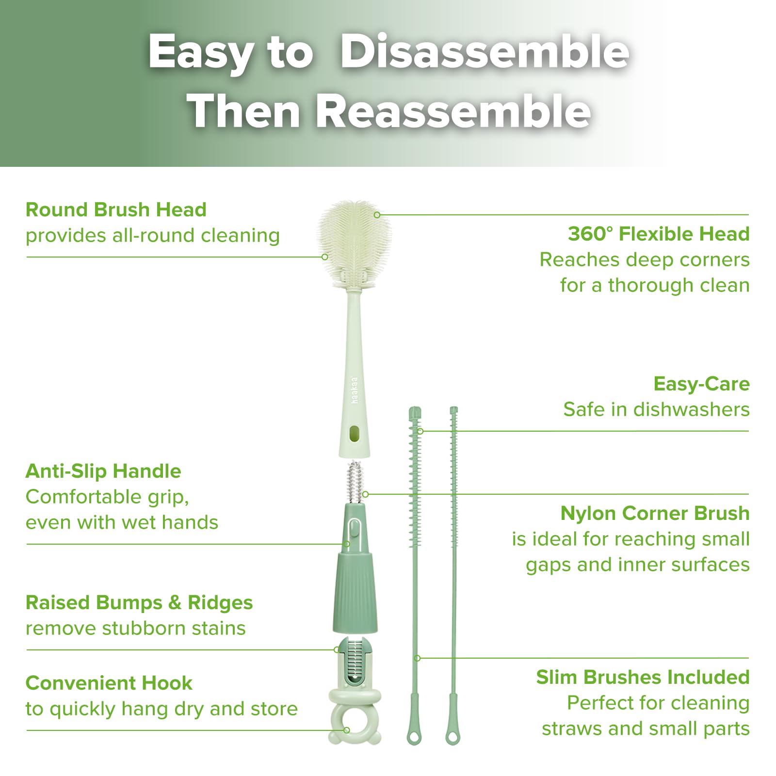 Haakaa 5-in-1 narrow-parts brush reaches small parts.