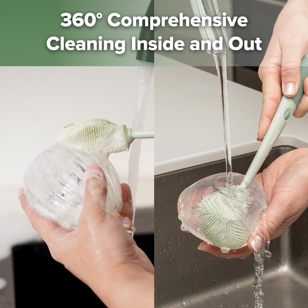 Haakaa 5-in-1 soft TPE bristles are gentle yet effective.