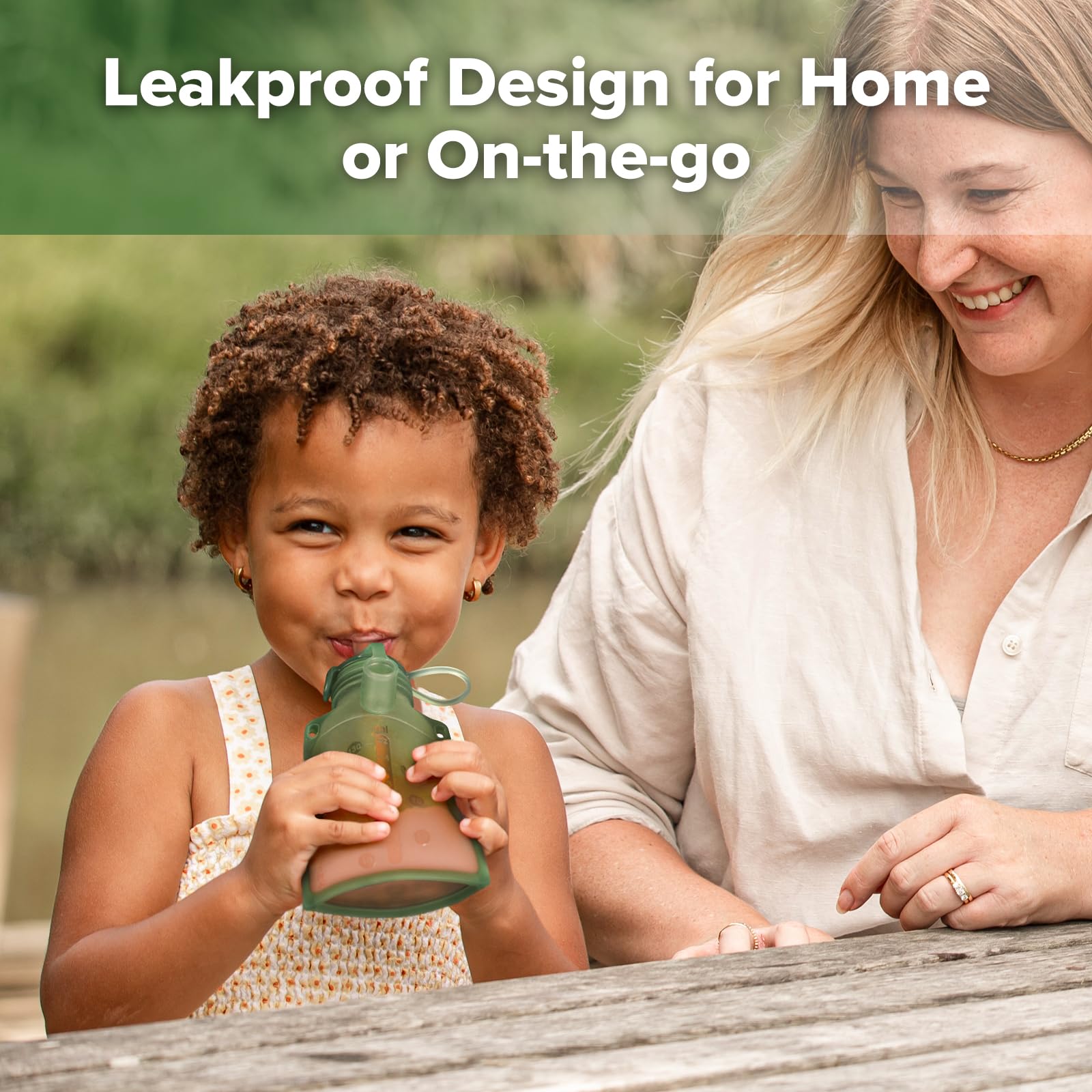 Haakaa reusable pouch facilitates easy fill and quick cleanup after meals.