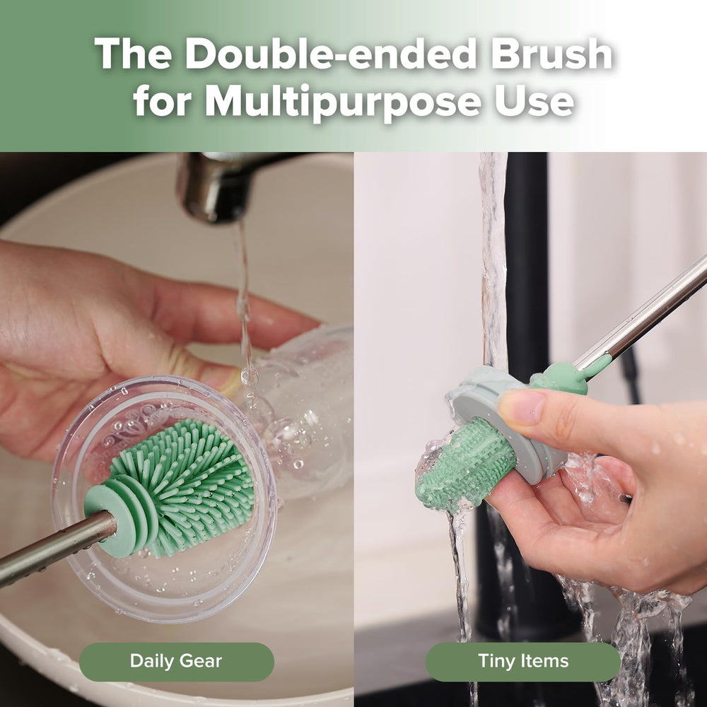 Haakaa bottle brush head cleans bottles and milk storage bags effectively.